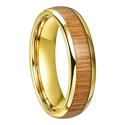 Tungsten Ring with Yellow Peach Wood Inlay