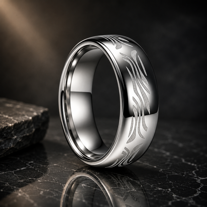 Tungsten Ring with Zebra Stripe Engraving