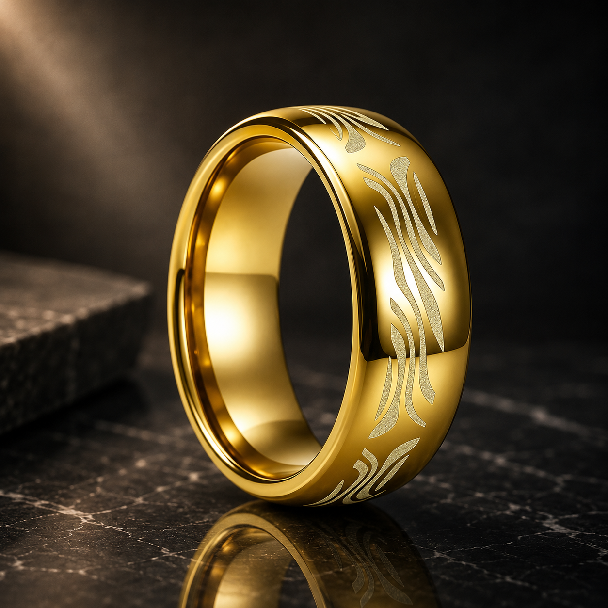 Tungsten Ring with Zebra Stripe Engraving