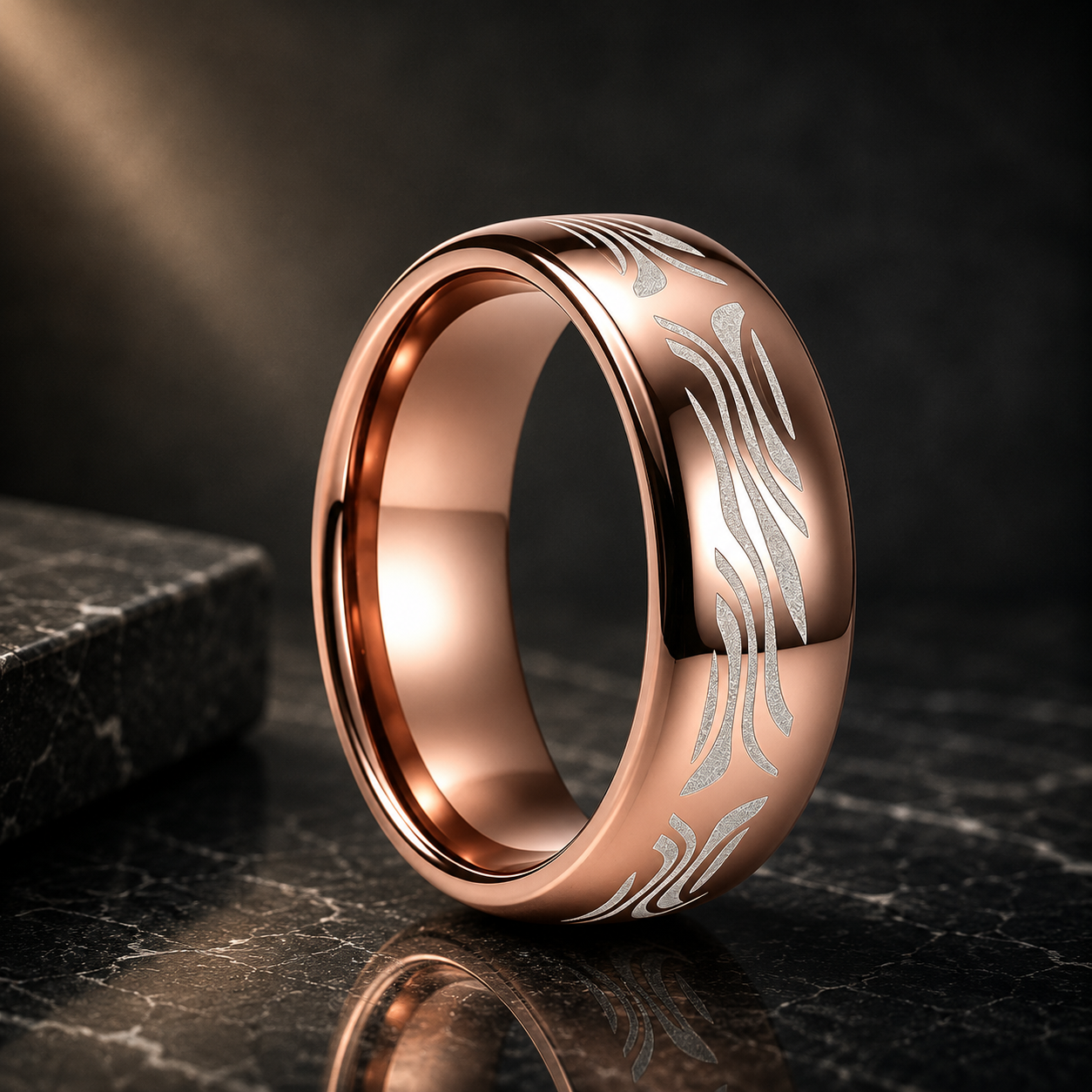 Tungsten Ring with Zebra Stripe Engraving