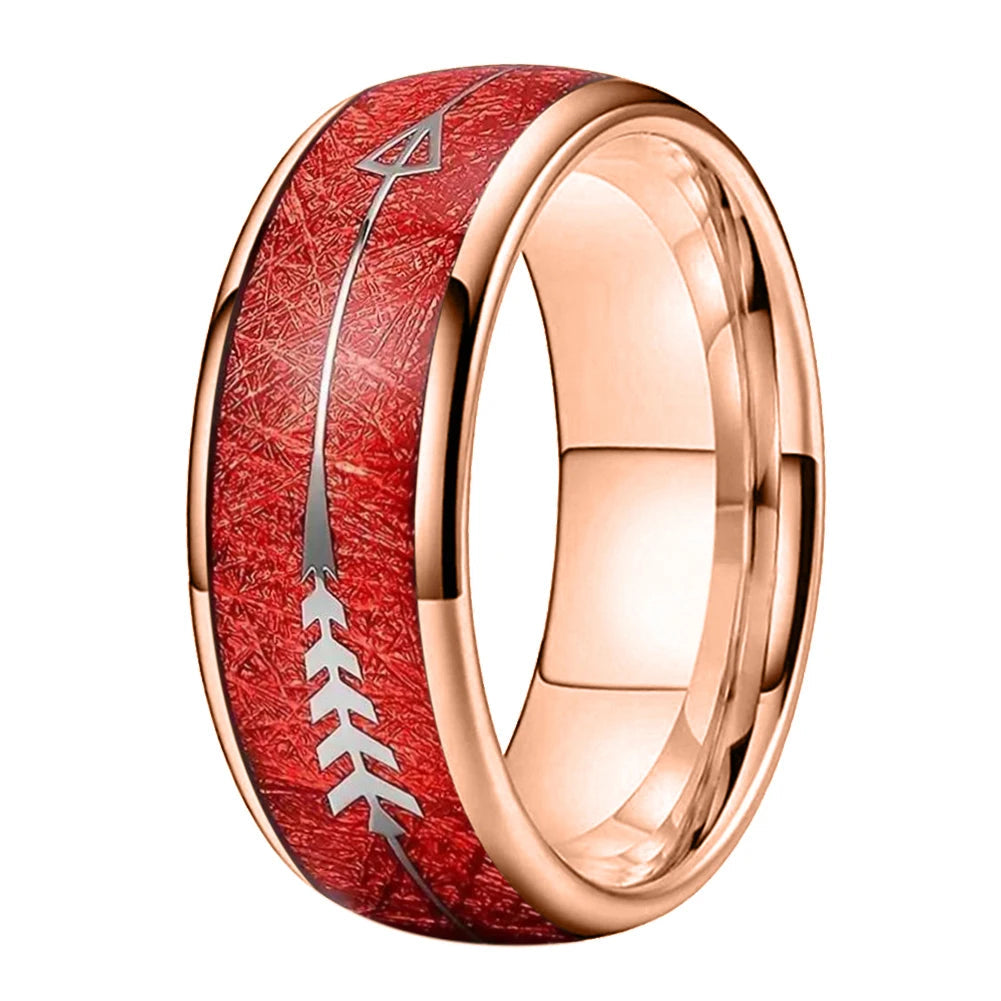 Tungsten Ring with red Meteorite and Silver Arrow Inlay