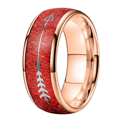 Tungsten Ring with red Meteorite and Silver Arrow Inlay