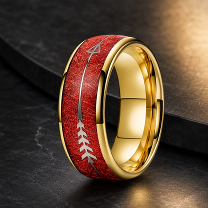 Tungsten Ring with red Meteorite and Silver Arrow Inlay