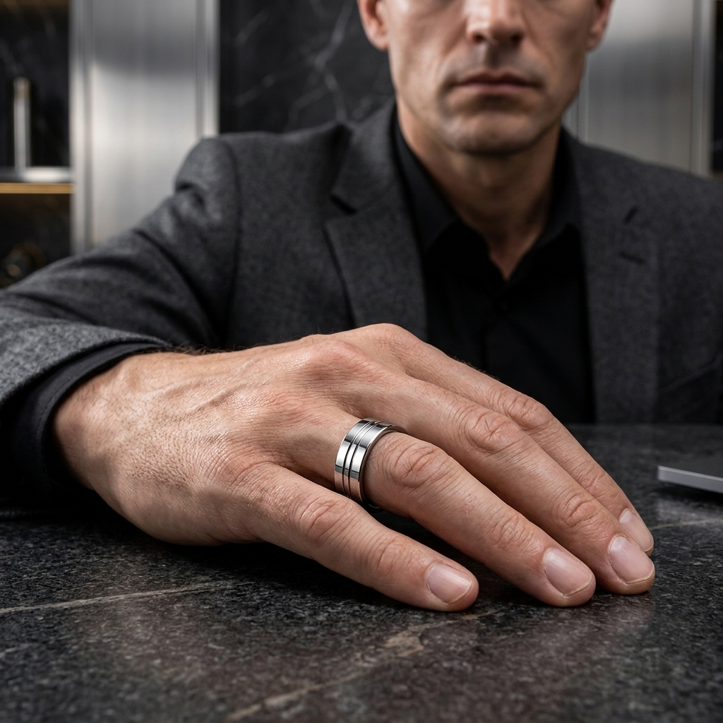 Tungsten Steel Ring for Men with Two-Tone Groove