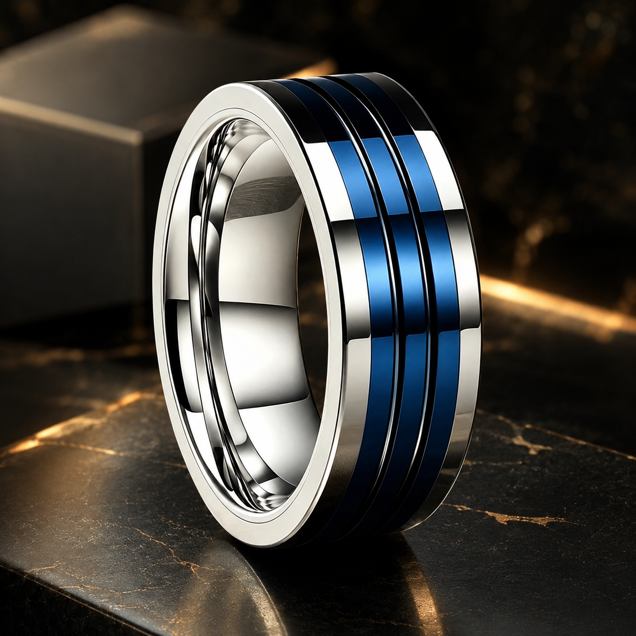 Tungsten Steel Ring for Men with Two-Tone Groove