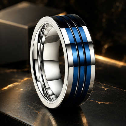 Tungsten Steel Ring for Men with Two-Tone Groove
