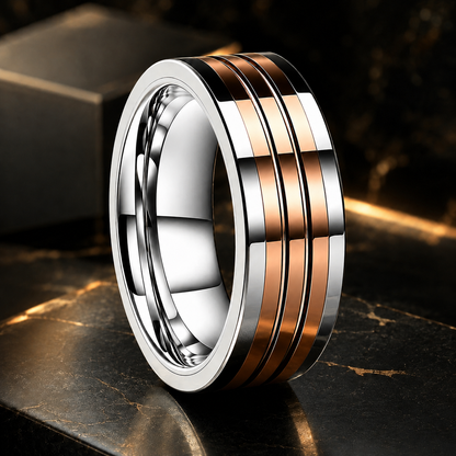 Tungsten Steel Ring for Men with Two-Tone Groove