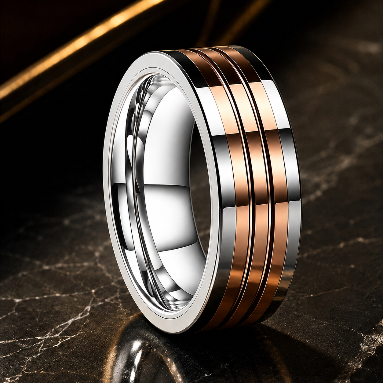 Tungsten Steel Ring for Men with Two-Tone Groove