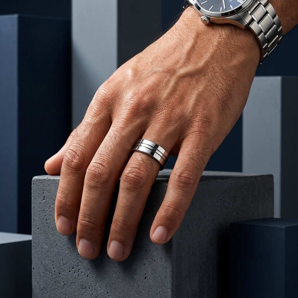 Tungsten Steel Ring for Men with Two-Tone Groove