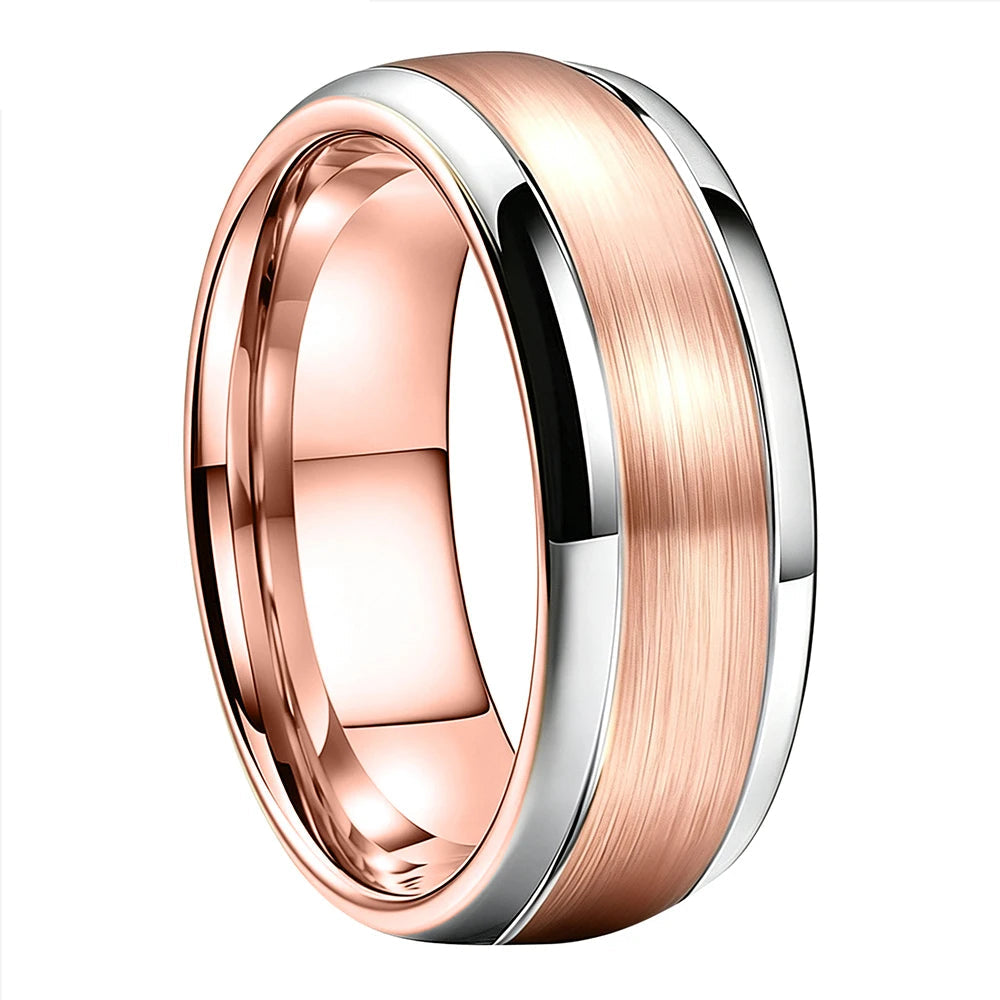 Tungsten Steel Wedding Ring Set with Silver Edge