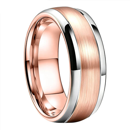 Tungsten Steel Wedding Ring Set with Silver Edge