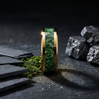 Tungsten Wedding Band with Moss Agate Inlay
