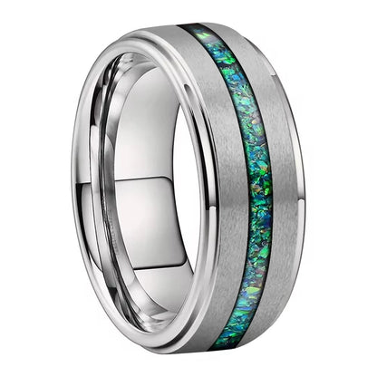 Tungsten Wedding Band with Real Green Opal Inlay