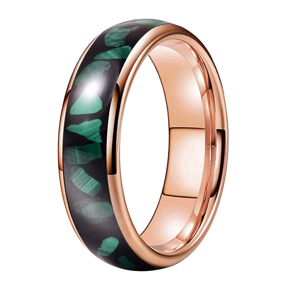 Tungsten Wedding Band with Green Malachite Inlay - Comfort Fit