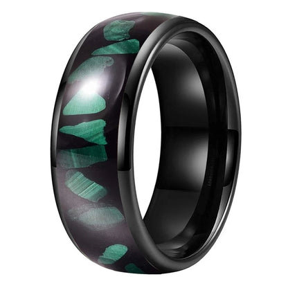 Tungsten Wedding Band with Green Malachite Inlay - Comfort Fit