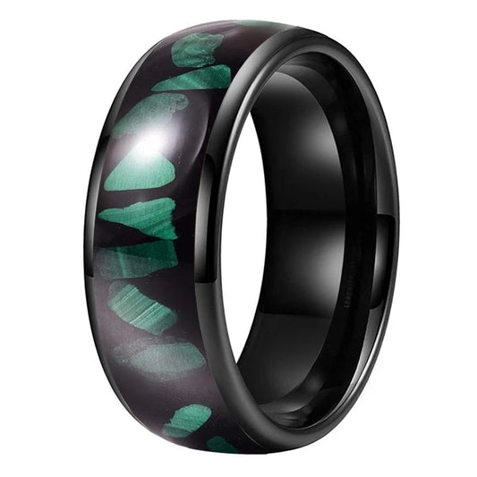 Tungsten Wedding Band with Green Malachite Inlay - Comfort Fit