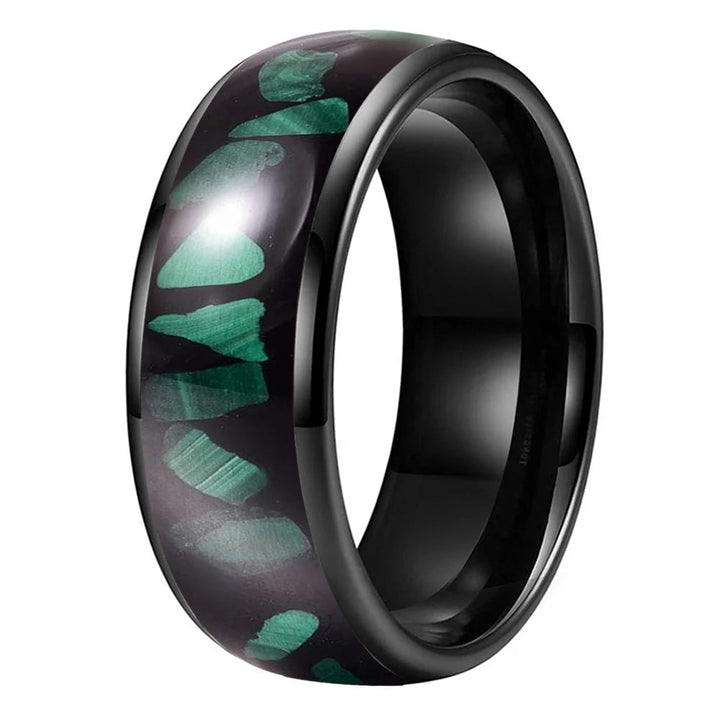 Tungsten Wedding Band with Green Malachite Inlay - Comfort Fit