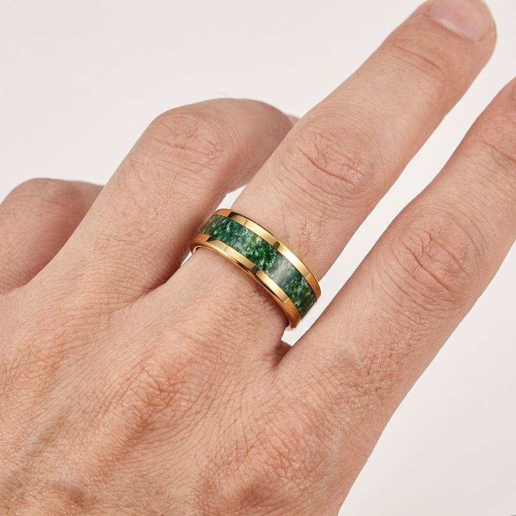 Tungsten Wedding Band with Moss Agate Inlay