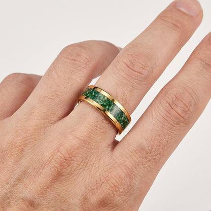 Tungsten Wedding Band with Moss Agate Inlay