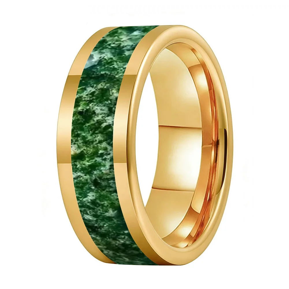 Tungsten Wedding Band with Moss Agate Inlay