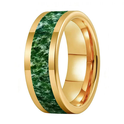 Tungsten Wedding Band with Moss Agate Inlay