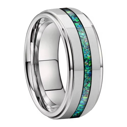 Tungsten Wedding Band with Real Green Opal Inlay