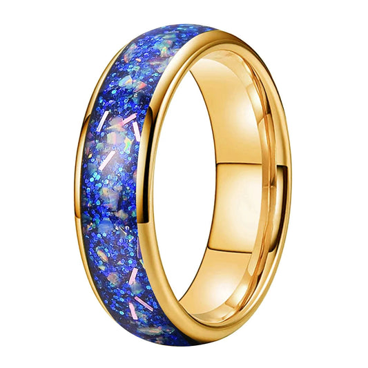 Tungsten Wedding Band with True Blue Galaxy Opal Inlay