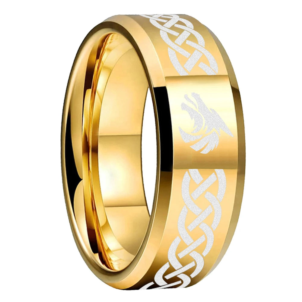 Celtic Knot & Wolf Tungsten Ring