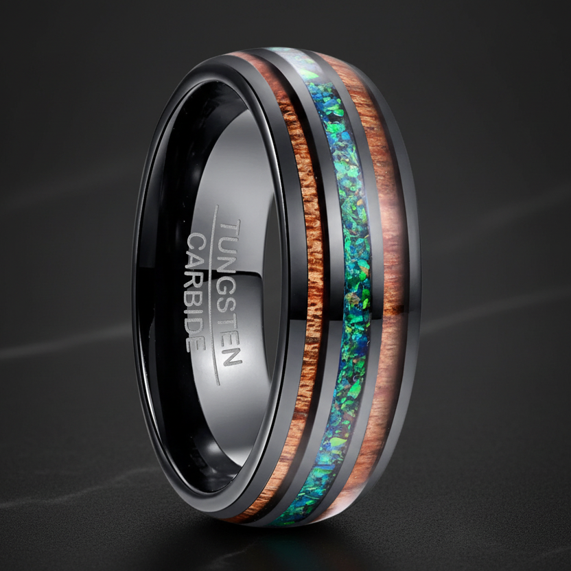 8mm Tungsten Wood Inlay Ring - RealTungsten