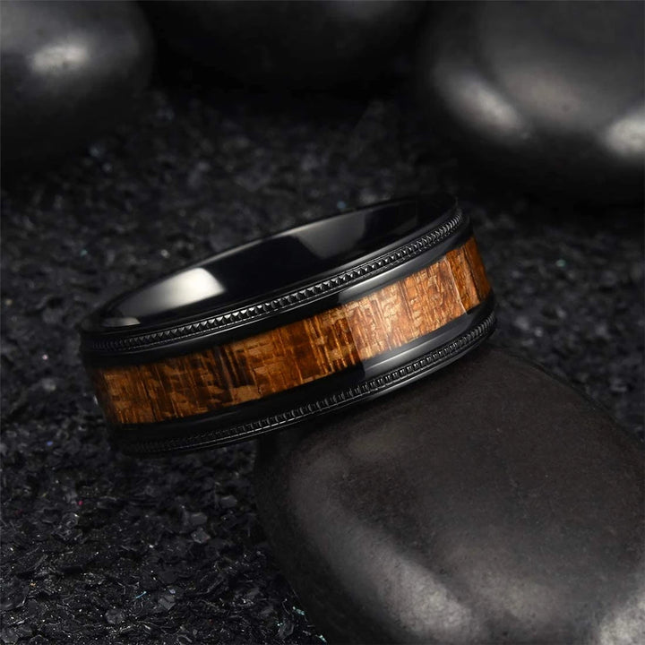Black Tungsten Wood Ring
