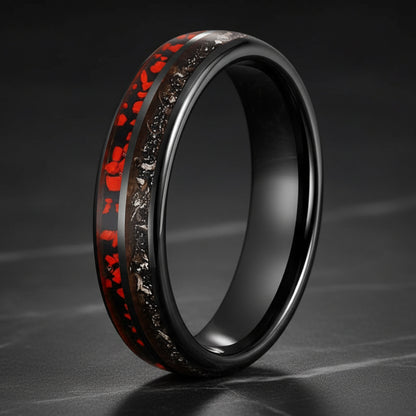Tungsten meteorite dinosaur bone ring