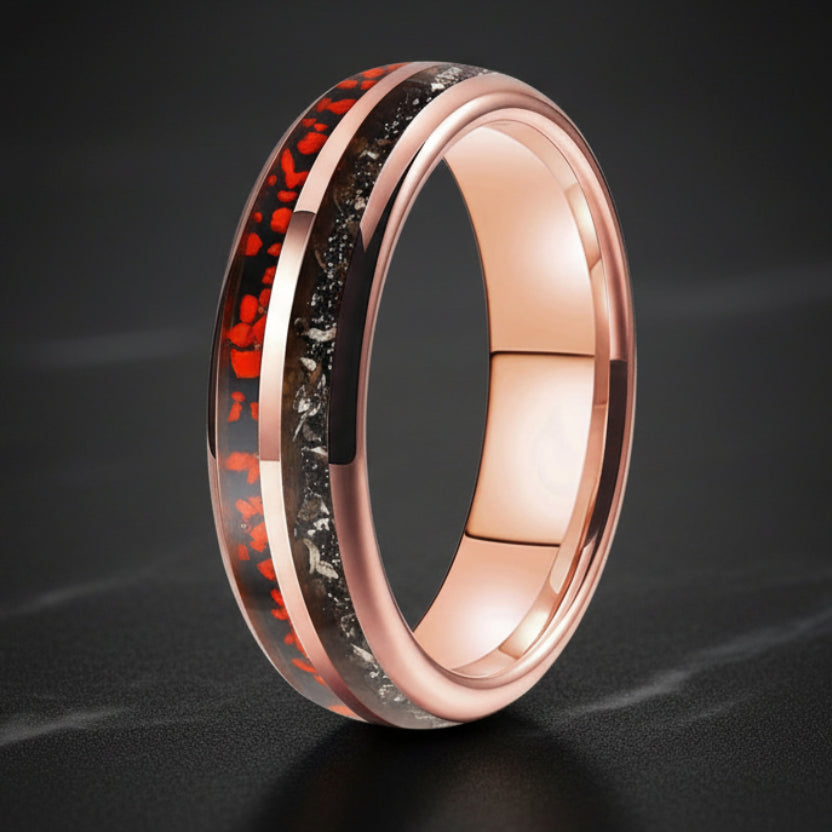 Tungsten meteorite dinosaur bone ring