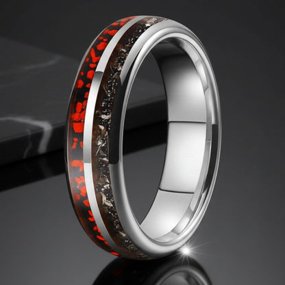 Tungsten meteorite dinosaur bone ring