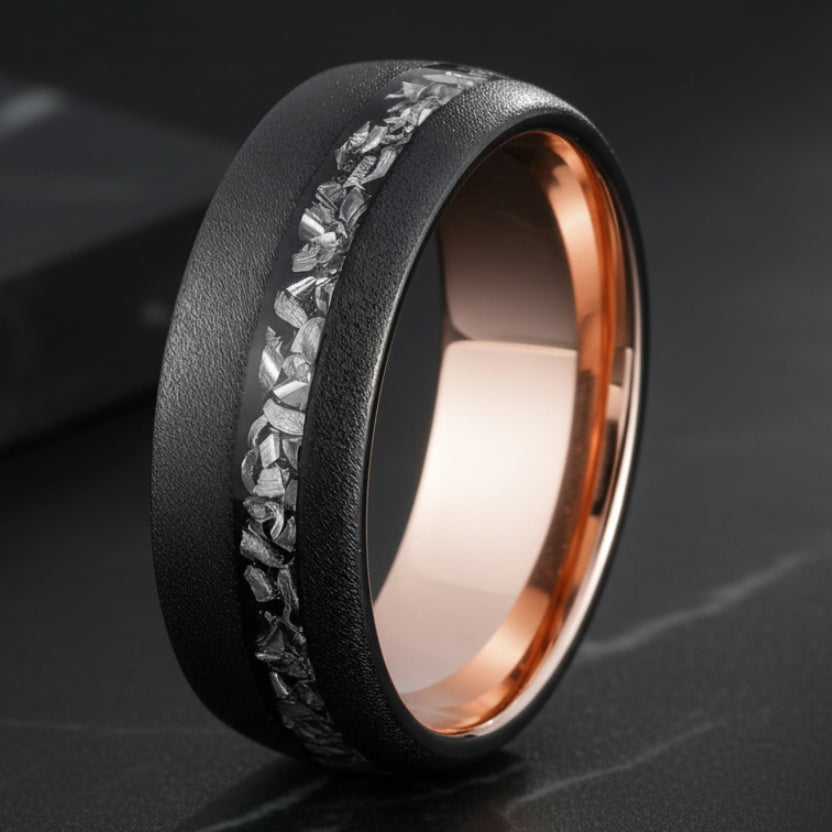 Tungsten meteorite inlay ring