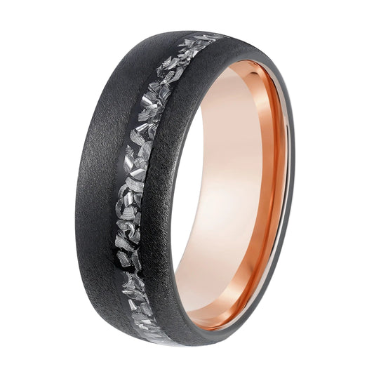 Tungsten meteorite inlay ring
