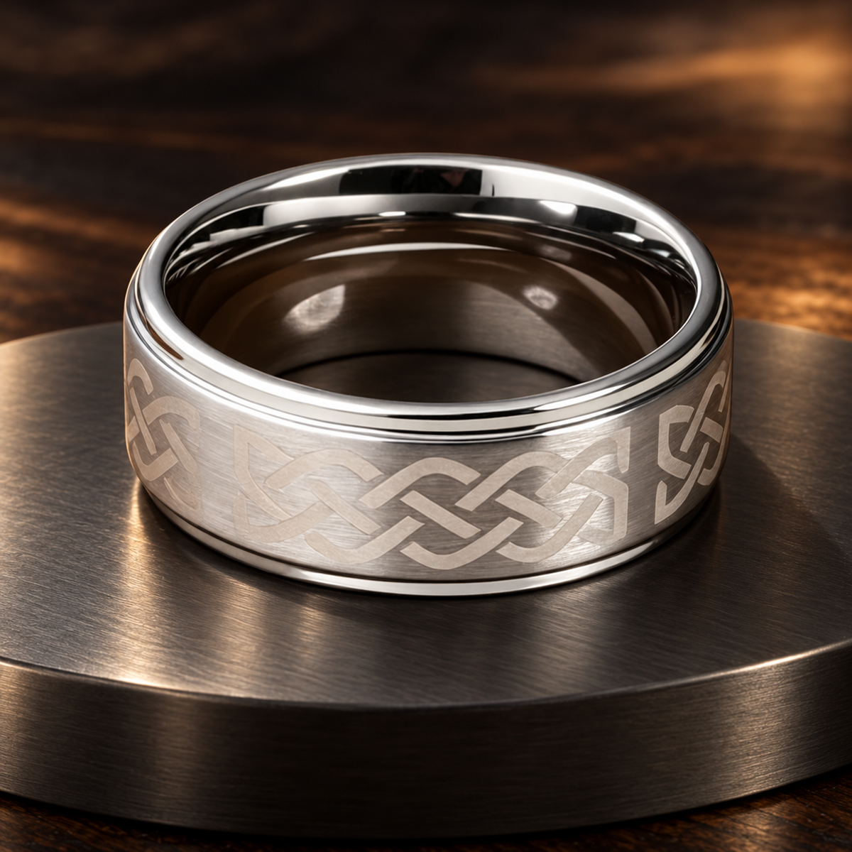 Brushed Silver Celtic Tungsten Ring