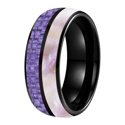 8MM Tungsten ring with Purple Carbon Fiber & Pink Abalone Inlay