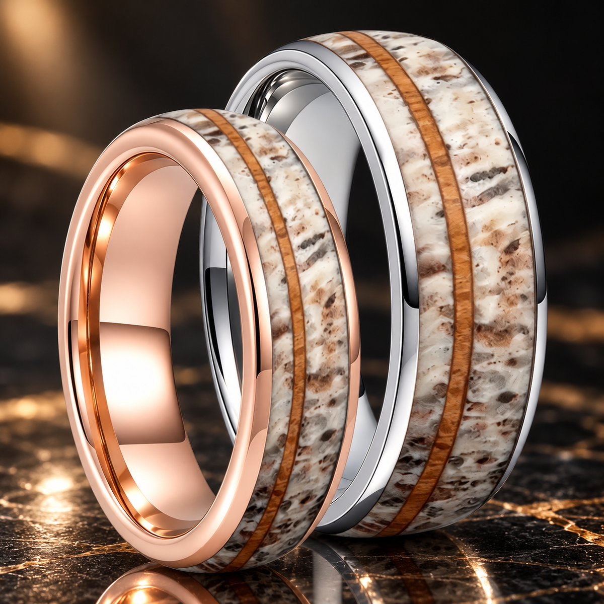 The Trailhead — Tungsten Ring with Deer Antler and Koa Wood Inlay