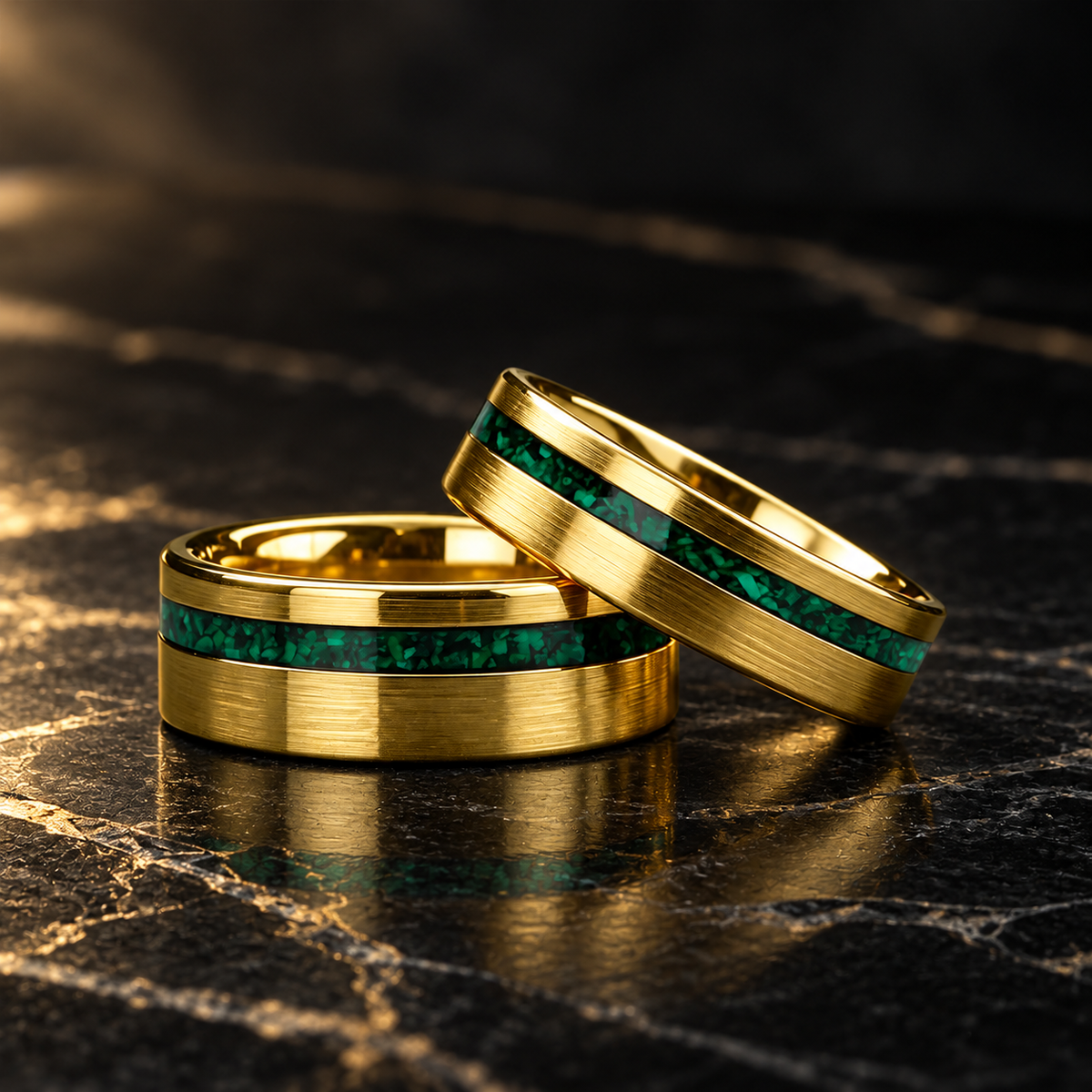 Tungsten Carbide Ring with Green Malachite Inlay