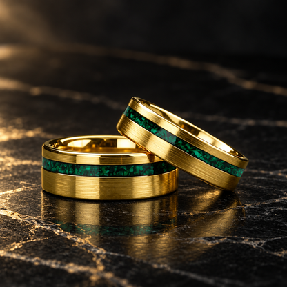 Tungsten Carbide Ring with Green Malachite Inlay
