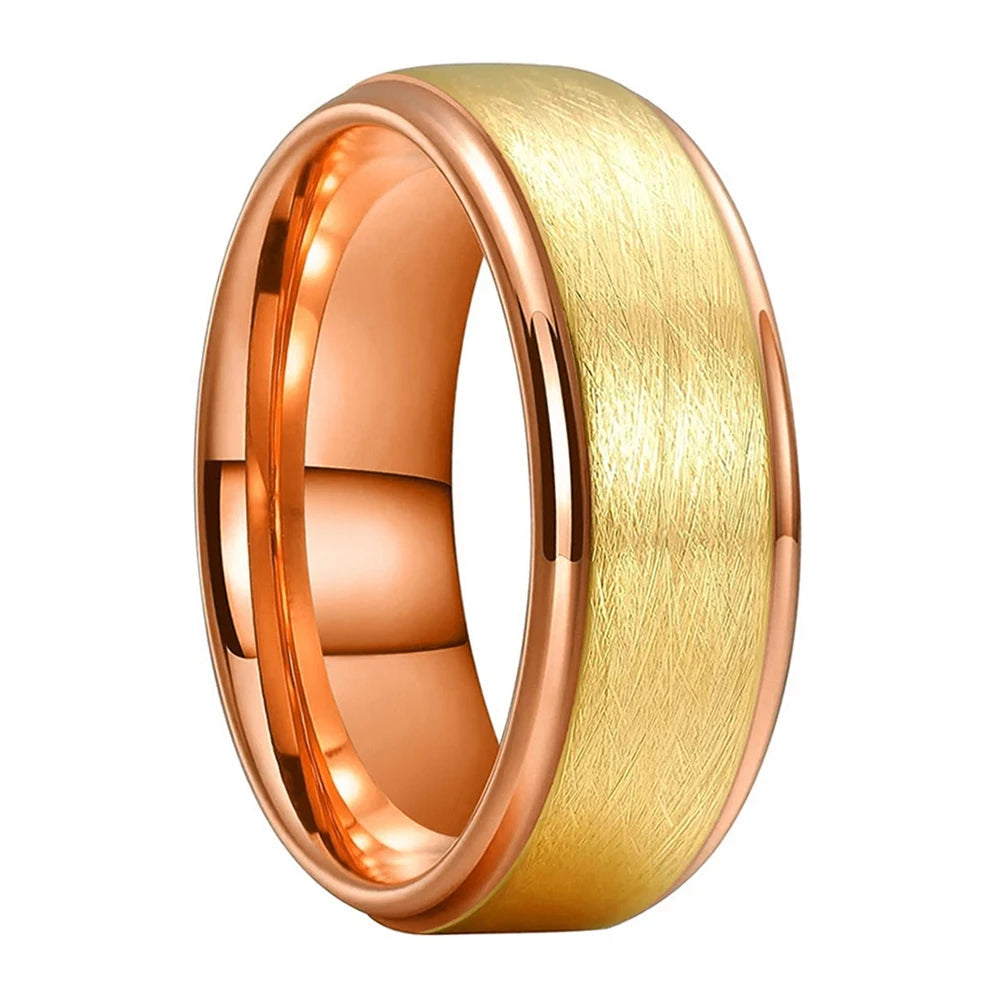 Two-Tone Stepped Tungsten Carbide Ring - Brushed Finish (8mm)