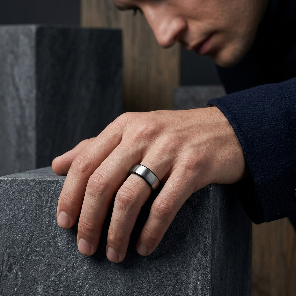 Two-Tone Brushed Silver Tungsten ring