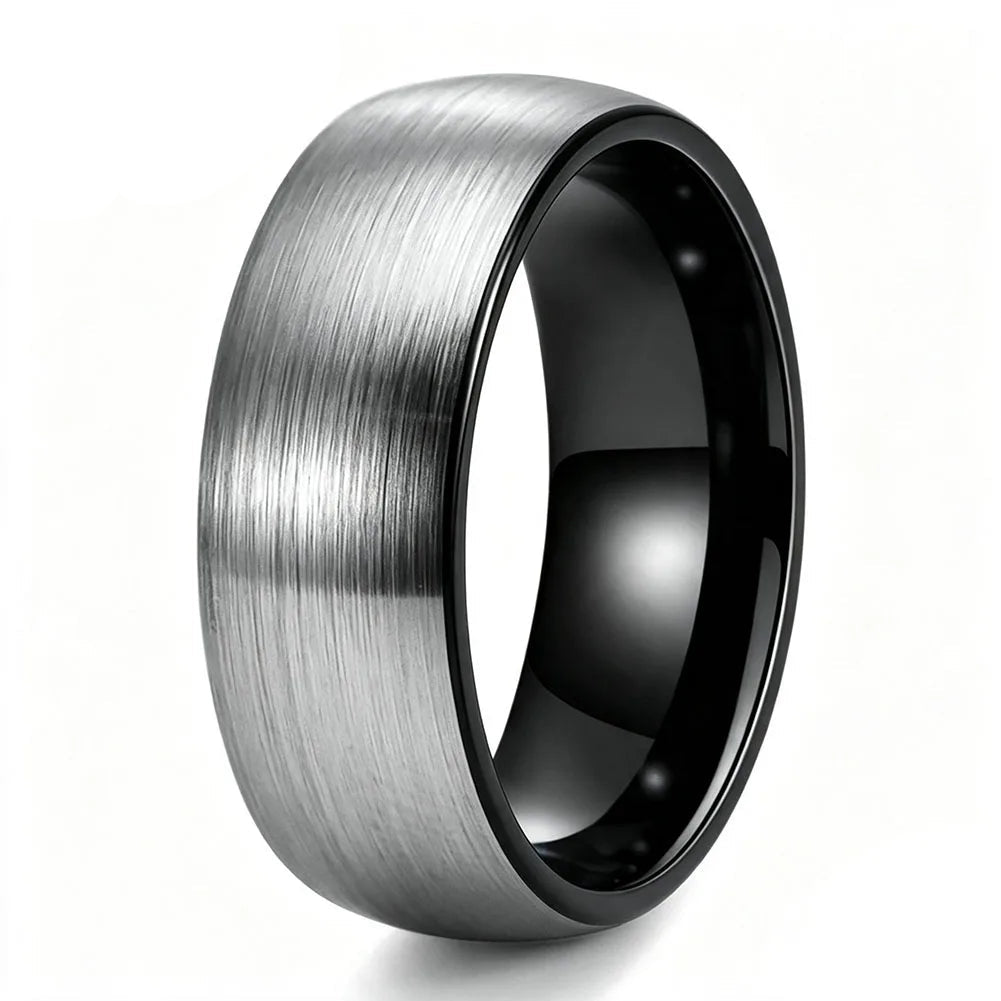 Two-Tone Brushed Silver Tungsten ring