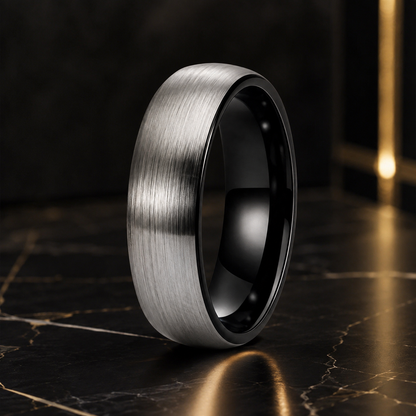 Two-Tone Brushed Silver Tungsten Wedding Band