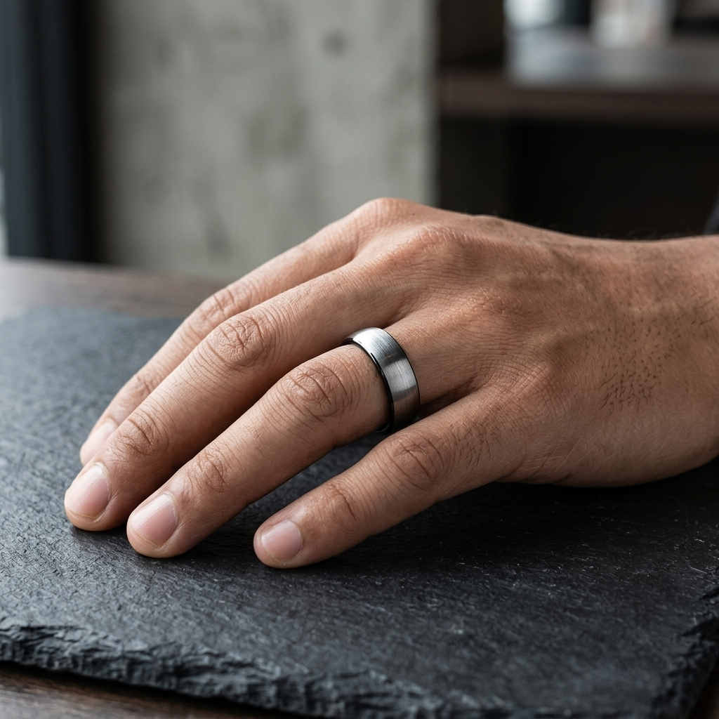 Two-Tone Brushed Silver Tungsten ring