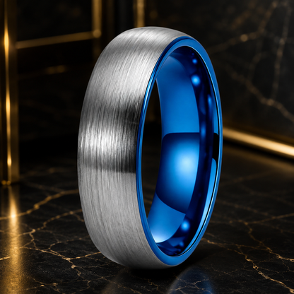 Two-Tone Brushed Silver Tungsten Wedding ring