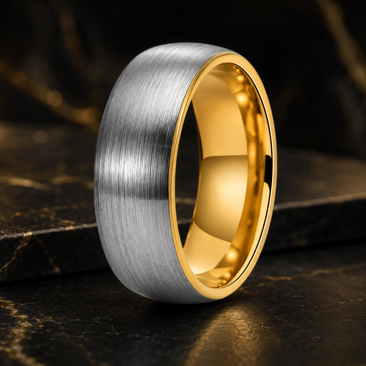 Two-Tone Brushed Silver Tungsten Wedding Band