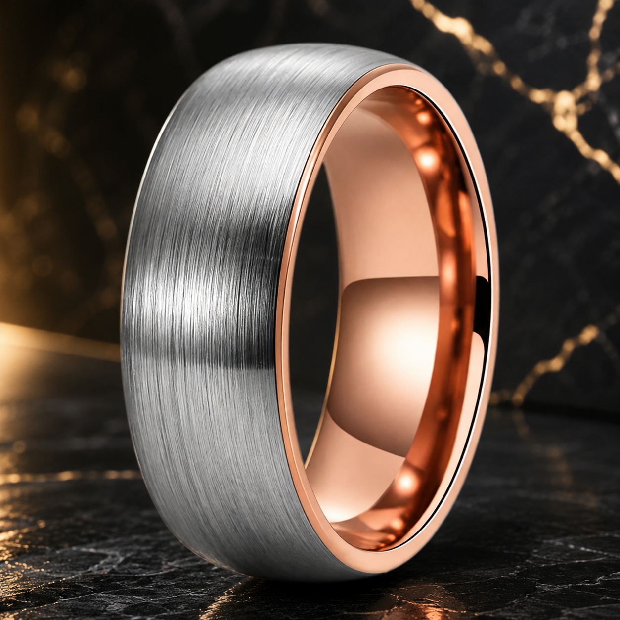 Two-Tone Brushed Silver Tungsten Wedding Band