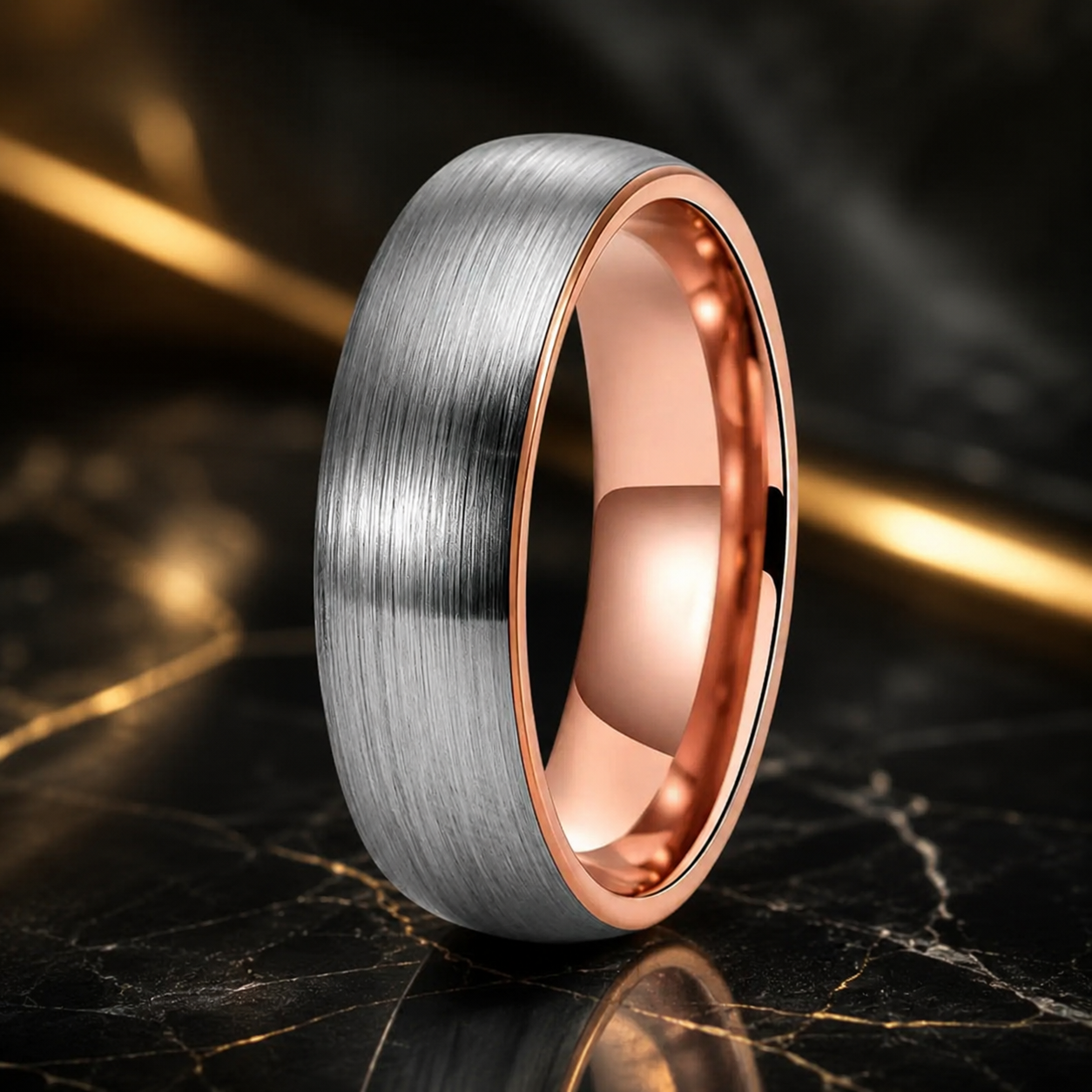 Two-Tone Brushed Silver Tungsten ring