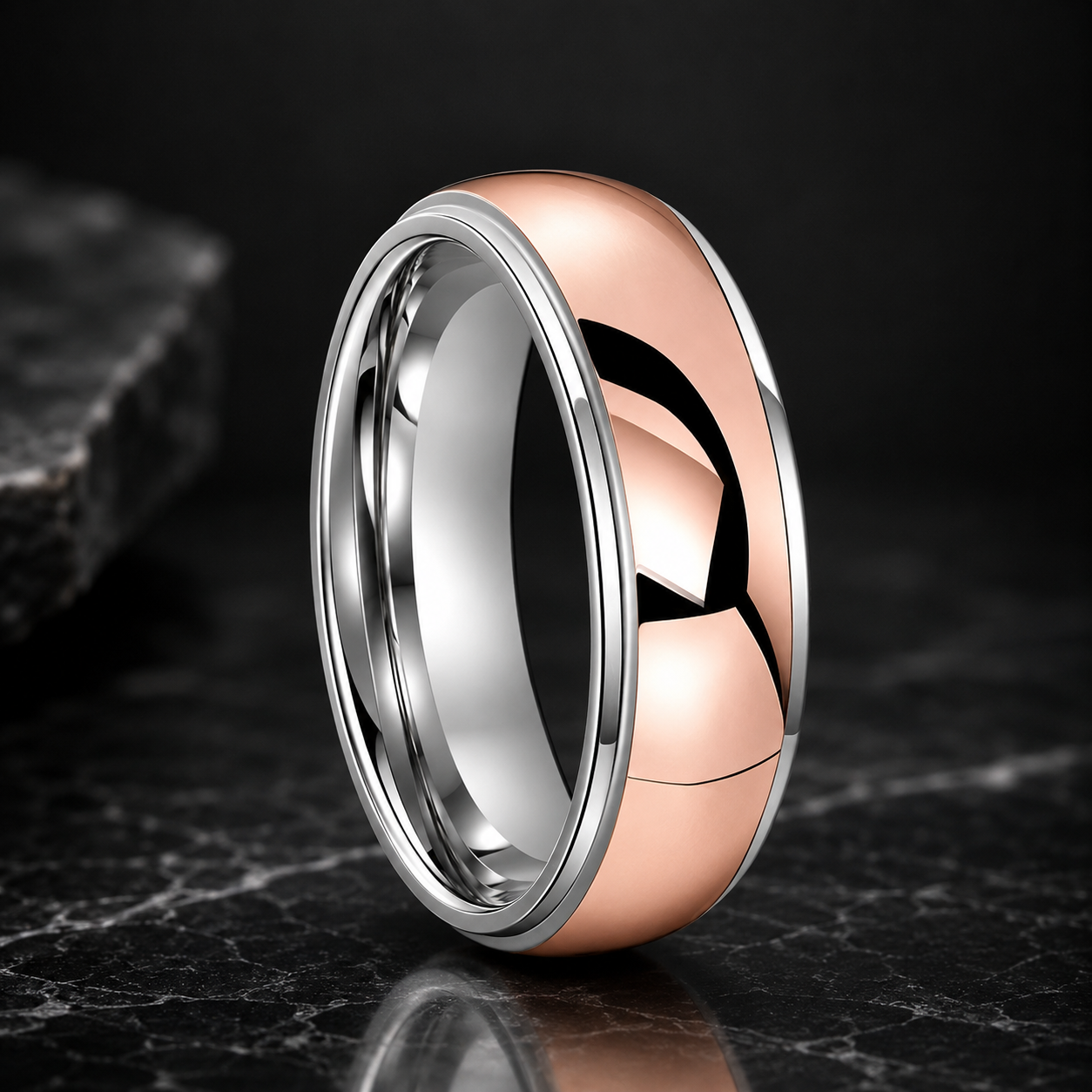 Two-Tone Gold & Pink Tungsten Ring with Mirror Finish